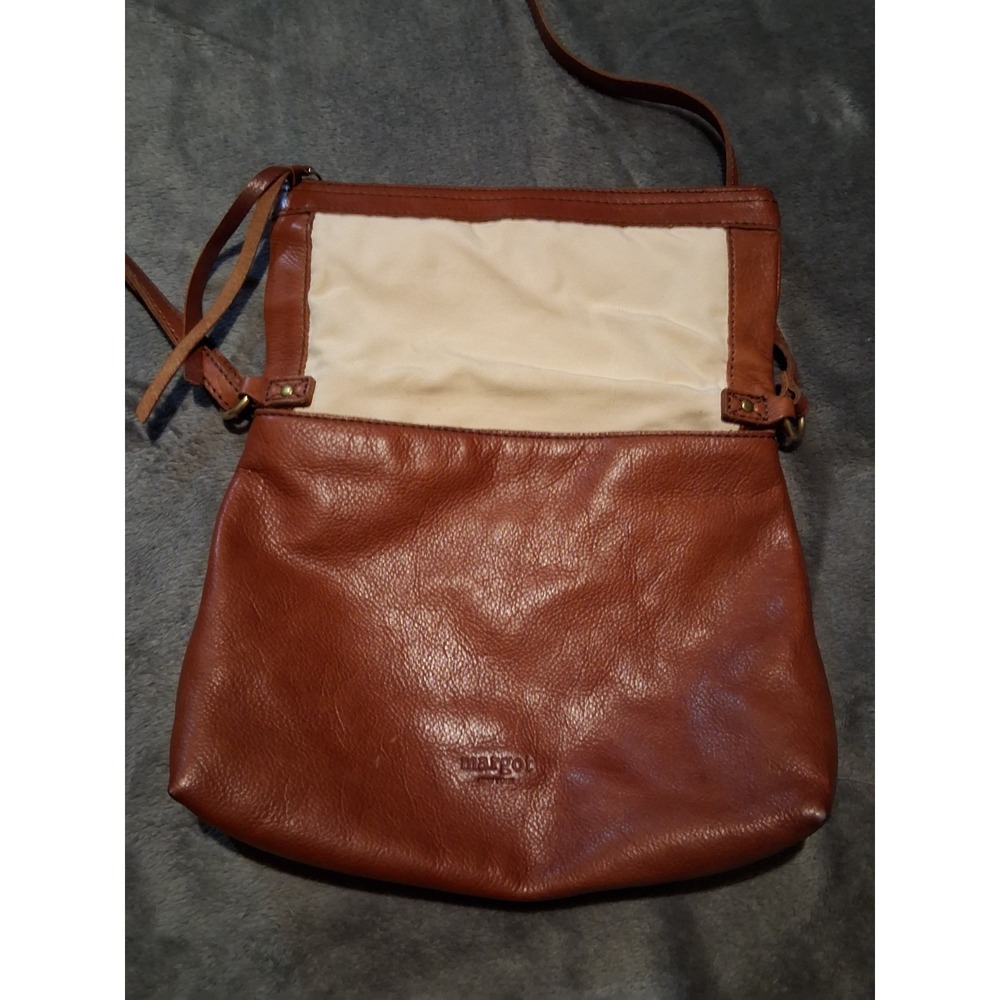 Margot New York Brown Leather Crossbody Zip Gold Hardware Shoulder Strap Purse - Picture 8 of 16